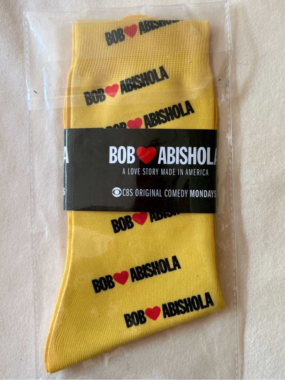 Bob ♥ Abishola Branded Socks CBS TV Show Yellow Promo Socks New in Package